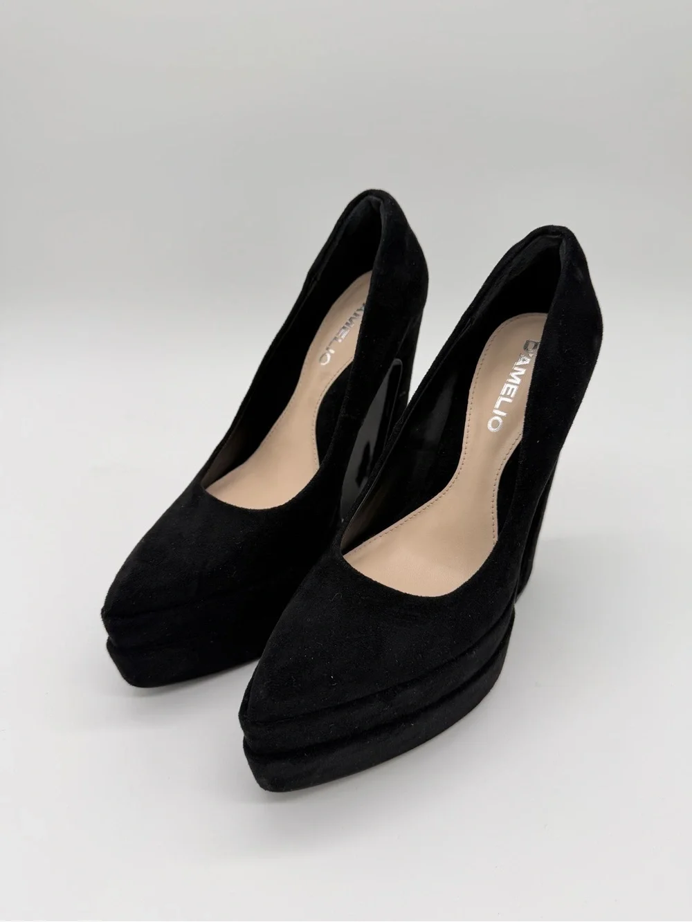 D'Amelio Marlania Platform Pump Black Microsuede Chunky Heel - US 5.5M